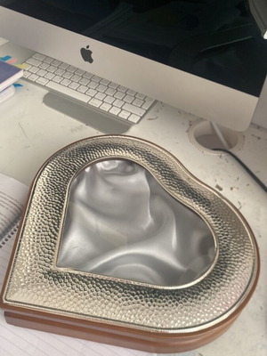 Decorative heart-shaped box like new, silver and wood