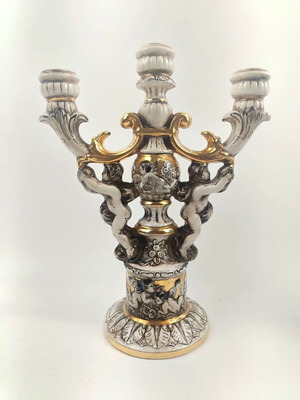 Capodimonte Italy χειροποίητο πορσελάνινο κηροπήγιο με χρυσές λεπτομέρειες