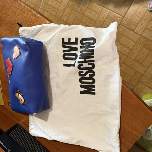 Love Moschino clutch bag used, synthetic leather, blue, 23x15 cm