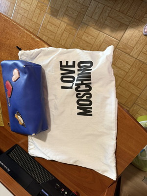 Love Moschino clutch bag used, synthetic leather, blue, 23x15 cm