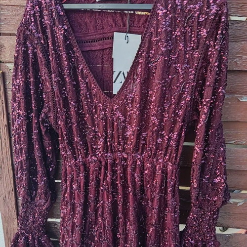 Zara long red dress with sequins like new