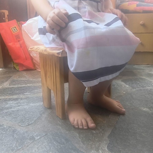 Handmade children's stool with painted wood, new