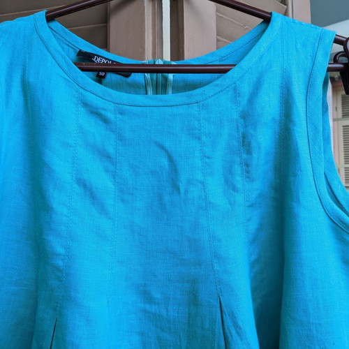Depolo linen dress used, long turquoise with pockets