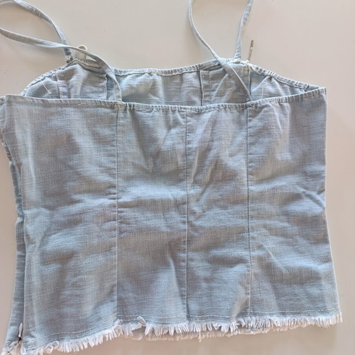 Vintage crop top corset style large turquoise cotton denim like new