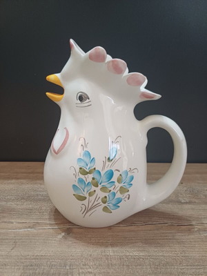 Ceramic painted rooster-shaped pitcher jug like new