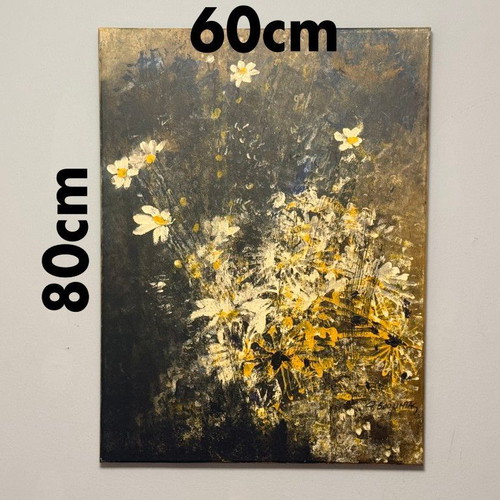 Original Painting by Giorgos Siountas Flowers on Dark Background 80×60 like new