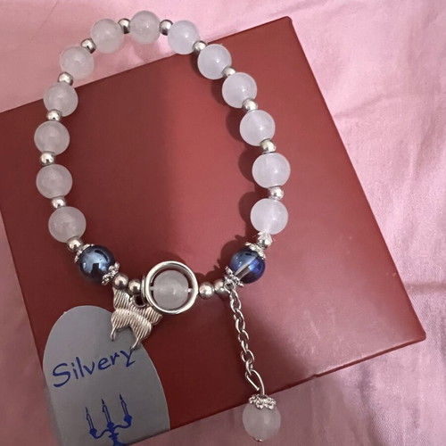 Pink Moonlight Glass Cat's Eye Beaded Bracelet with Butterfly Charm like new