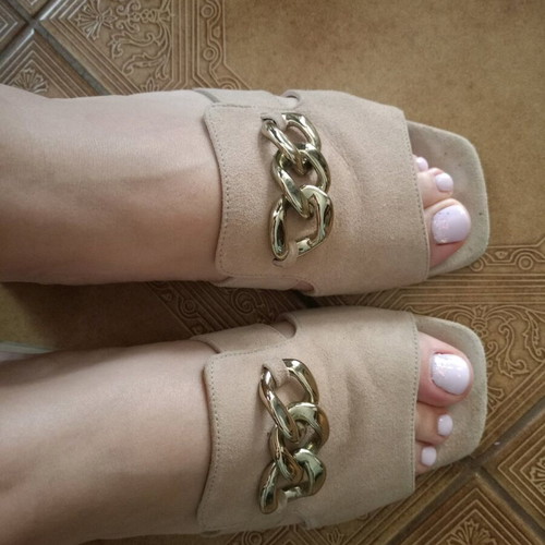 Esthissis mules used, beige castor with low heel, size 38