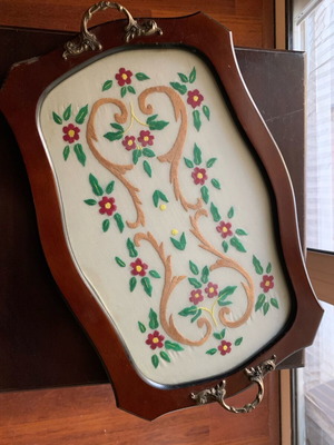 Embroidered vintage handmade tray like new