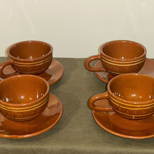 Vintage Bulgarian Ceramic Tea Set Troyan Pottery, 10 pieces, like new