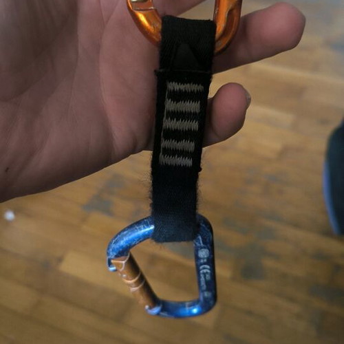 Climbing equipment used, set of 2 carabiners with Kong strap