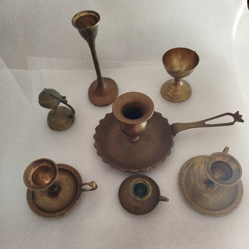 Vintage brass items used, set with 18 cm candlestick