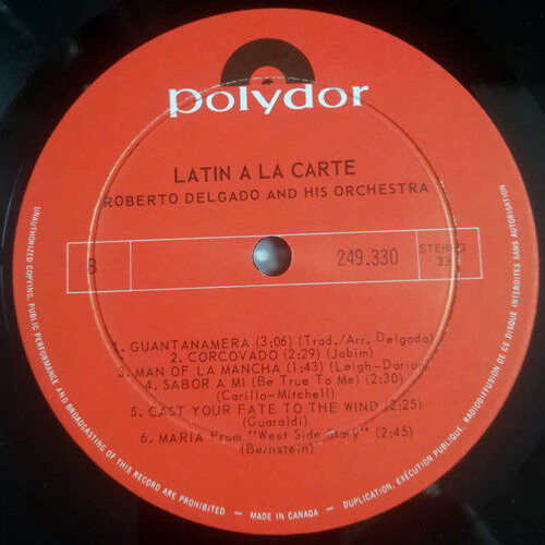 Roberto Delgado And His Orchestra Latin À La Carte vinyl used