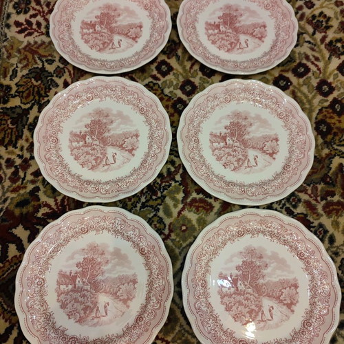 Swiss Landscape plates set used, 18 pieces, 6 fruit, 6 shallow, 6 deep