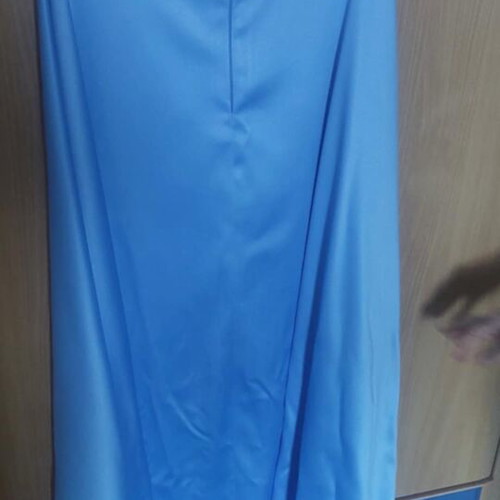 Two-piece dress blue satin and embroidered top new, size M