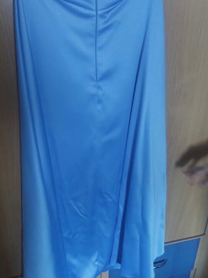 Two-piece dress blue satin and embroidered top new, size M