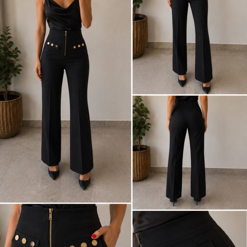 High-Waisted Black Pants with Gold Details Size S