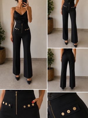 High-Waisted Black Pants with Gold Details Size S