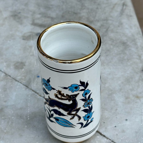 Handmade ceramic vase Manousakis Rhodes used with deer motif