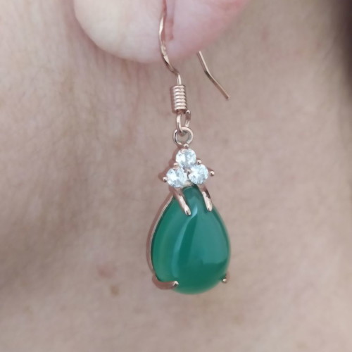 Earrings with semi-precious jade stone in rose gold, new
