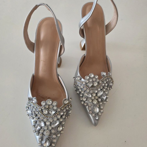 Silver Crystal Embellished Slingback Pumps like new
