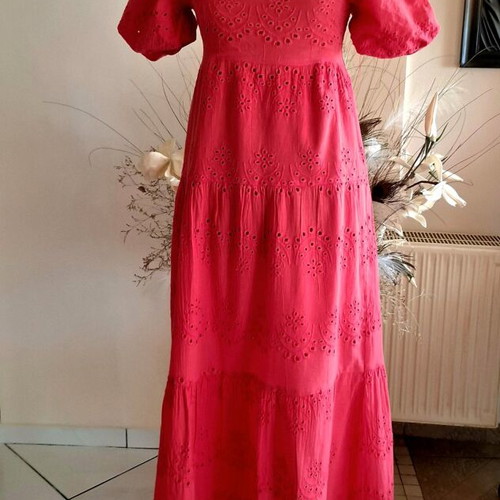 Meadow Rhodes maxi dress embroidered, like new, raspberry red