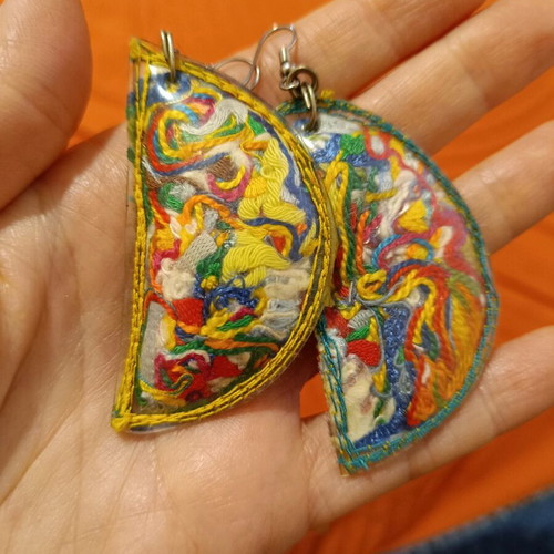 Handmade hanging earrings like new with laminated threads