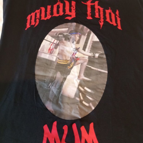 Muay Thai tank top with vintage print, black and red