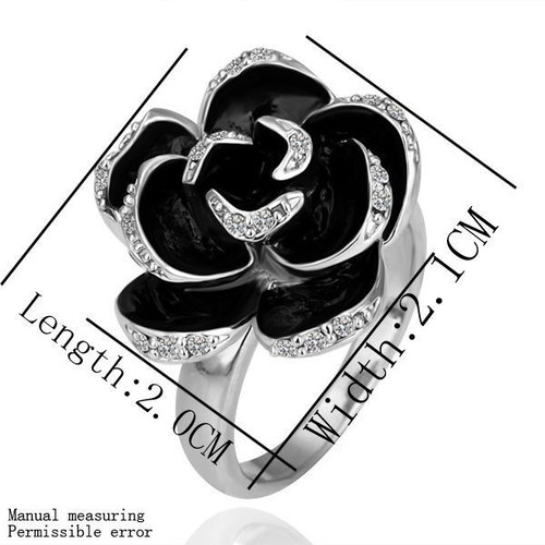 Art ring with delicate rose new, silver-plated metal
