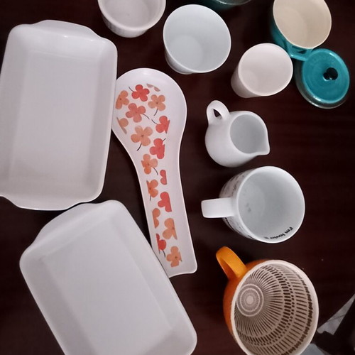 Porcelain kitchenware set with ovenproof cookware, cups and shot glasses