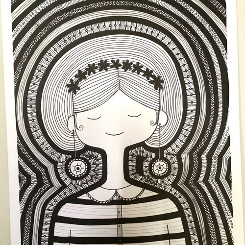 Woman sketch new, original pen drawing on watercolor paper