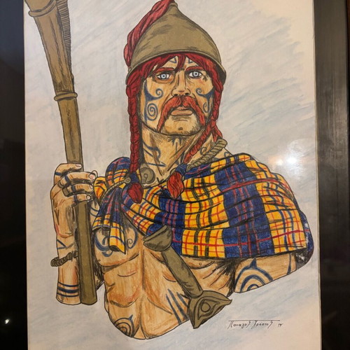 Painting Celtic Chieftain new with watercolor pencils and markers
