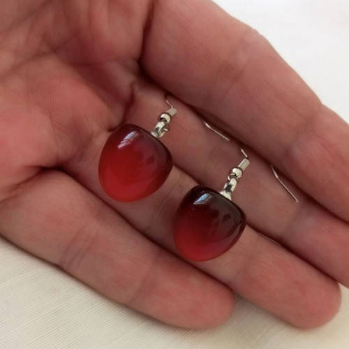 Red cherry-shaped dangle earrings, stainless steel hooks