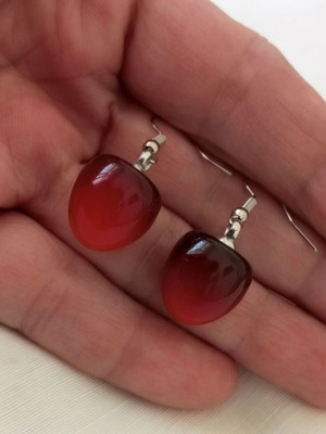 Red cherry-shaped dangle earrings, stainless steel hooks