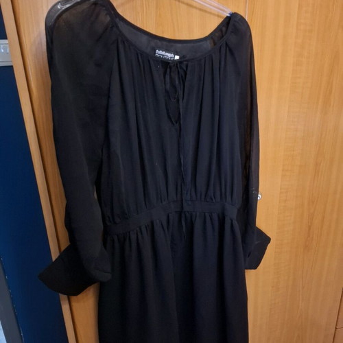 Tunic dress black with transparent sleeves, lining inside, size L