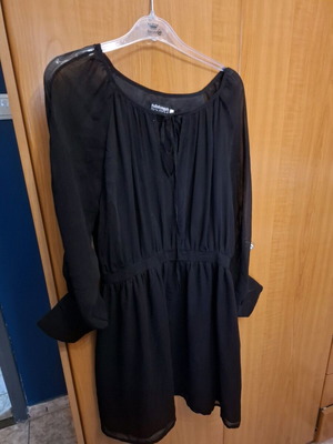 Tunic dress black with transparent sleeves, lining inside, size L