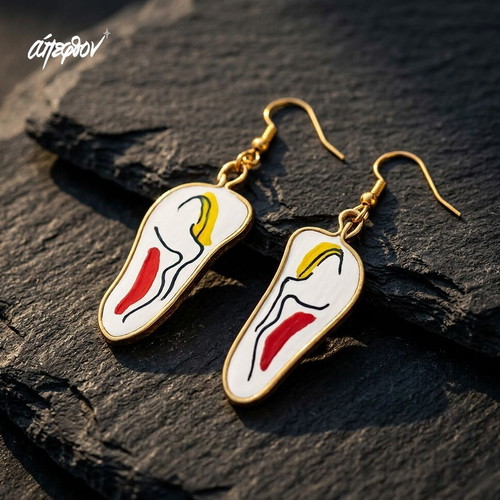 Earrings Apefthon handmade new, red dress woman figure