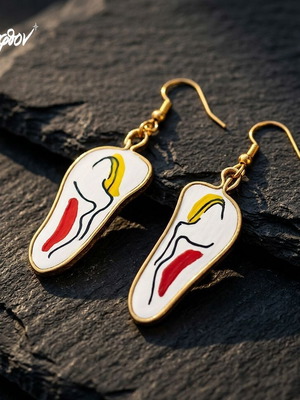 Earrings Apefthon handmade new, red dress woman figure