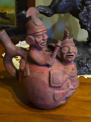 Ceramic figural vessel inspired by Pre-Columbian Moche pottery used