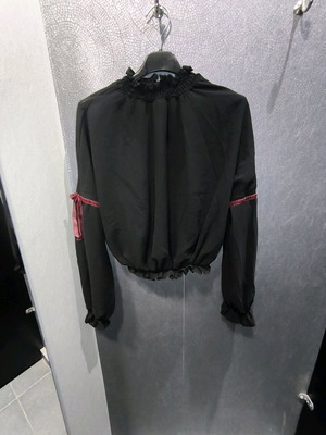 JusTop black blouse like new with velvet red ribbons