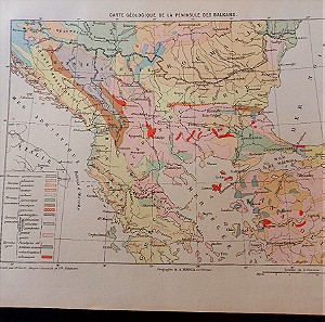 1880 Χάρτης Γεωλογικός της Βαλκανικής Χερσονήσου χρωμολιθογραφος 30x21cm