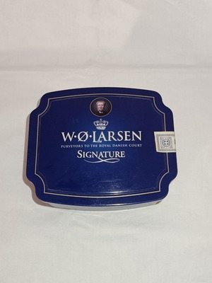 W. Ø. Larsen Signature Danish Pipe Tobacco Box used, collectible