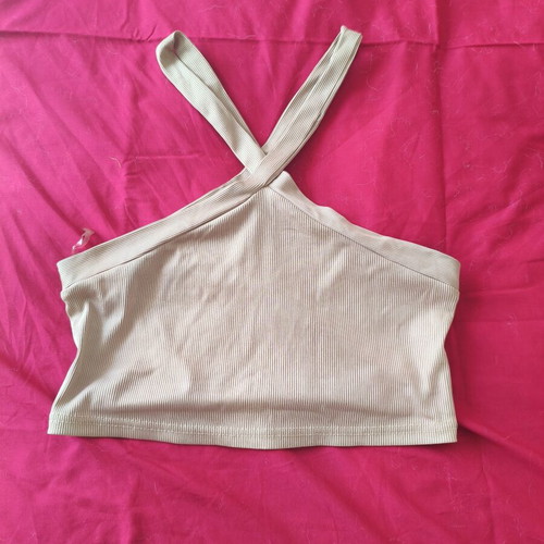 Shein Beige Ribbed Crop Top with Cross Straps size M like new