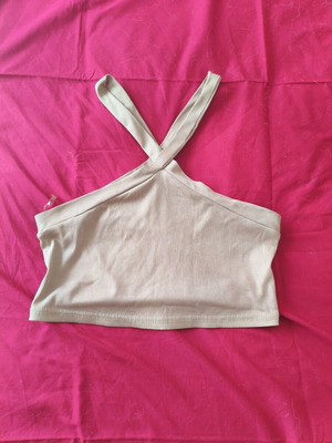 Shein Beige Ribbed Crop Top with Cross Straps size M like new