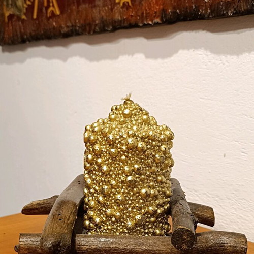 Candlestick with like-new candle made of driftwood, 20×18 cm