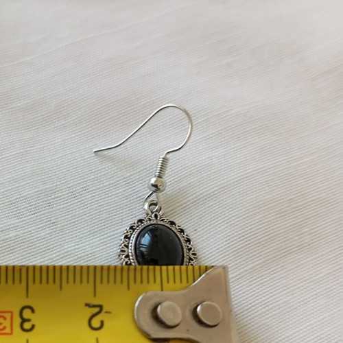 Gothic Victorian Oval Earrings with Black Silver Design New