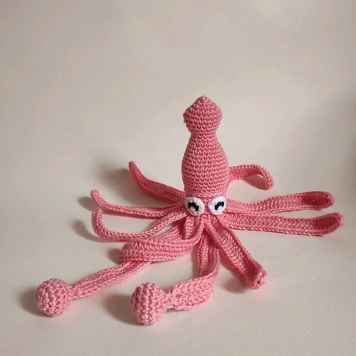 Amigurumi Knitted Doll Pink Squid New