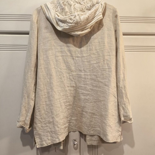 Leonard's linen suit with hood and lace, beige