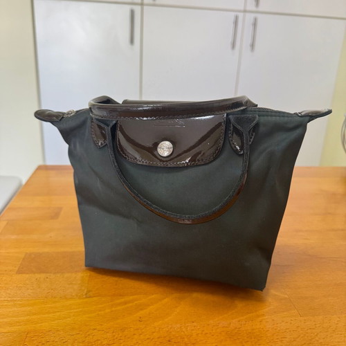 Longchamp Le Pliage small tote bag used, brown handles