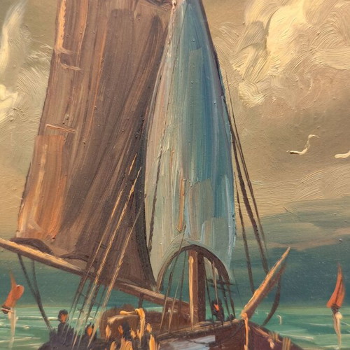 Seascape with Sailing Kaiki Used Oil Painting